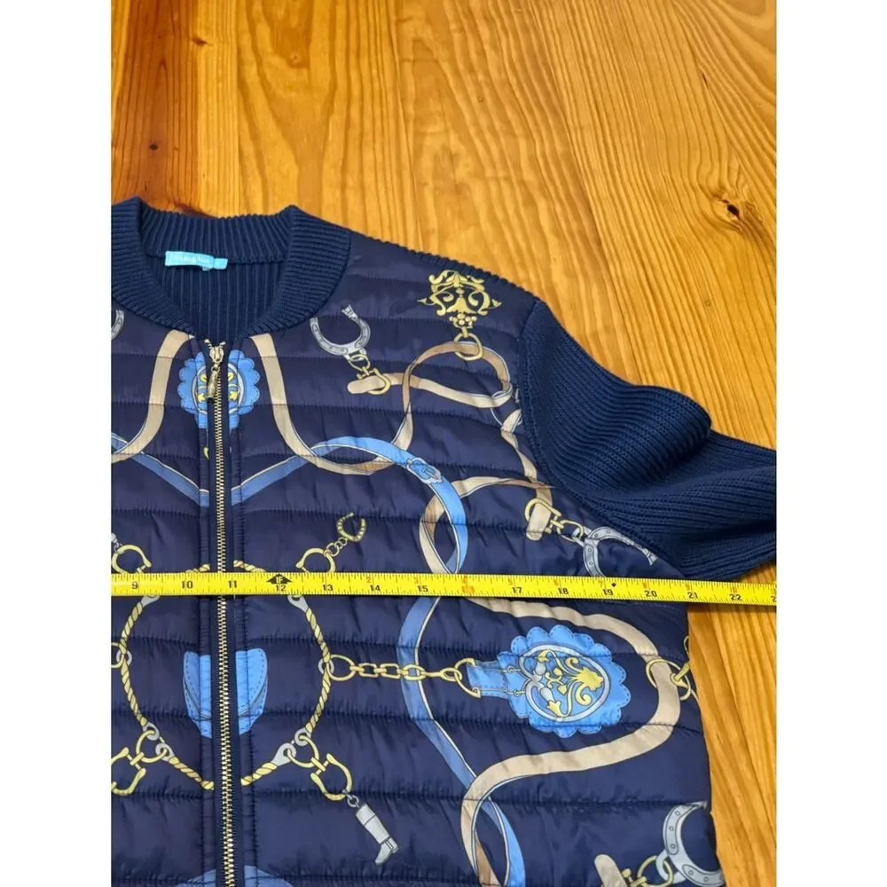 J Mclaughlin Andi Jacket SZ LRG Fairfax Crest Puffer Zip Chain Equestrian
